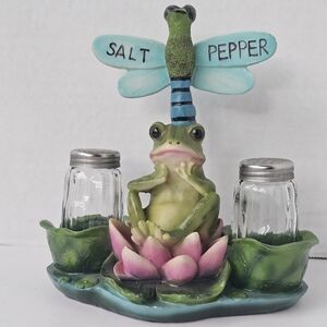 Whimsical Frog and Dragonfly Salt & Pepper Shaker Set